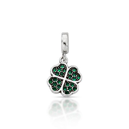 Berloque de Prata Trevo Zircônias Verde
