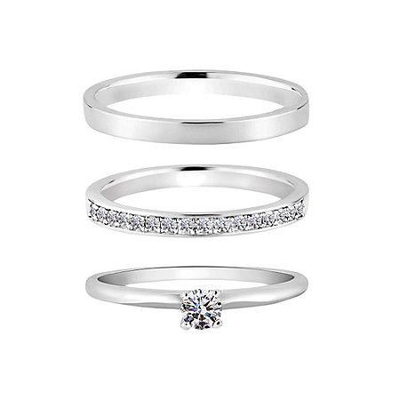 Par de Alianças em Prata 950 Polida Quadrada Meia Volta de Zircônias com Anel Solitário Cristal