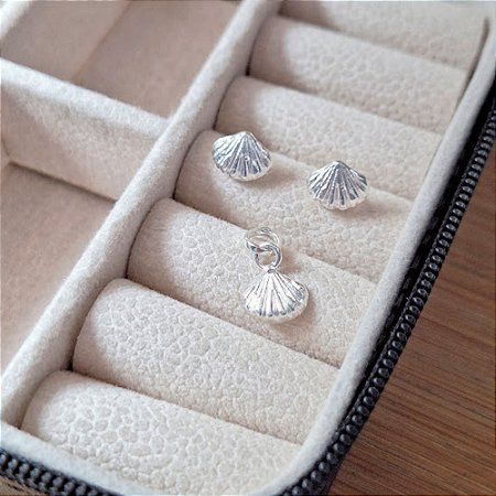 Conjunto de Prata Concha Sem Corrente