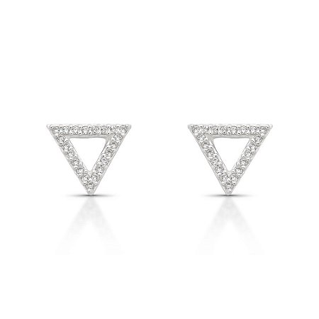 Brinco de Prata Triângulo Vazado Com Zircônias