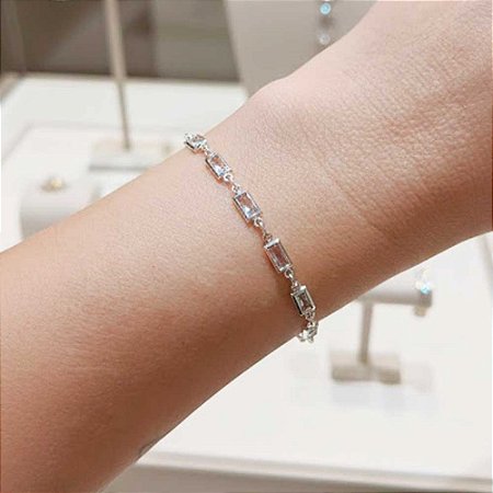 Pulseira de Prata Retângulos de Zircônia