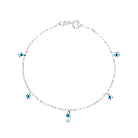 Pulseira de Prata 5 Olho Grego Murano Branco