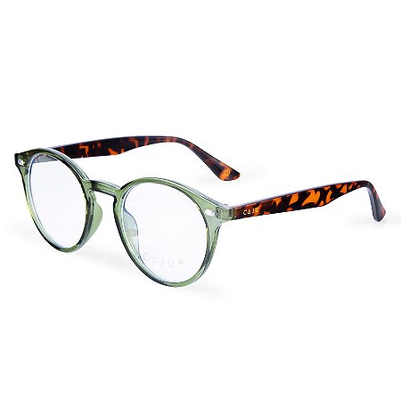 Armação para óculos de grau redondo - Jequitibá - Verde/tartaruga