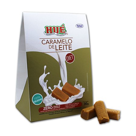 Bala Toffee de Caramelo de Leite Puro Diet Hué Contém Colágeno Sem Glúten Embalagem Premium 90g