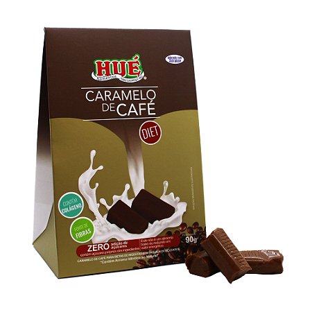 Bala de Caramelo de Café Puro Diet Hué Contém Colágeno Sem Glúten Embalagem Premium 90g