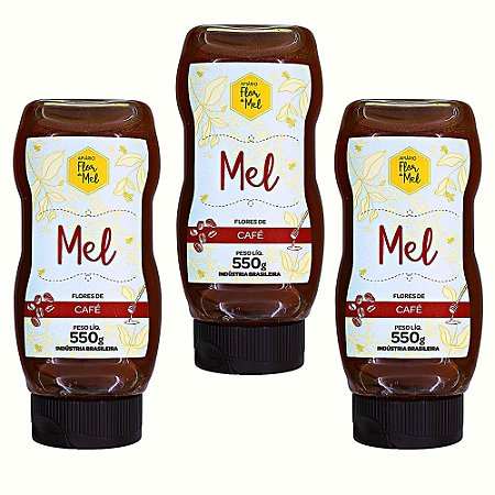 Mel Flores de Café 550g 100% Puro Sem Glúten e Sem Lactose Premium Apiário Flor de Mel  Kit 3 und
