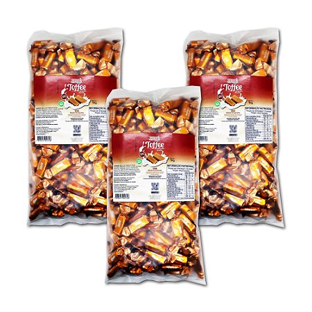 Bala Toffee de Caramelo de Leite Zero Diet Hué Pacote 1kg Fonte de Fibras Kit com 3 unidades