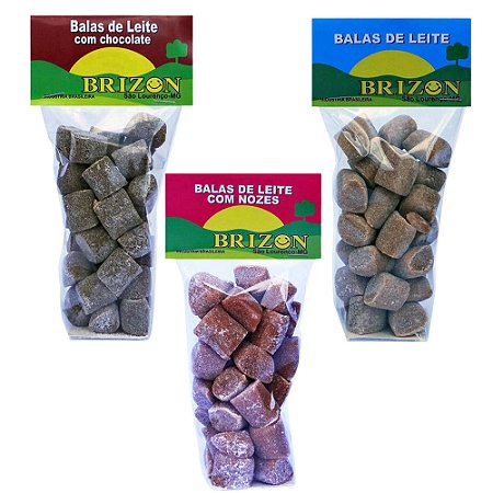Kit 3 unidades de Bala de Leite Brizon Pura Chocolate e Nozes Balas com Açúcar