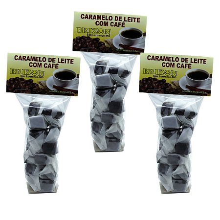 Caramelo de Leite com Café com Açúcar 100g sem Glúten Balas Brizon Kit com 3 unidades