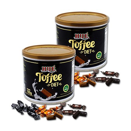 Bala Toffee Misto Diet Hué 150g com os sabores Café, Leite e Chocolate "Latinha Presente" Kit com 2 unidades