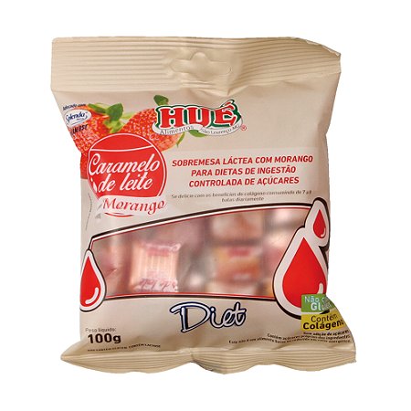 Bala de Caramelo de Leite com Morango Diet Hué (Sem Adição de Açúcares) Sem Glúten Pacote 100g