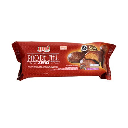 Pão de Mel Zero Açúcar coberto com Chocolate Diet Hué Vegano Sem Lactose Pacote 80g
