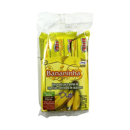 Bananinha Diet Hué (Sem Adição de Açúcares) Vegano  Sem Glúten  Sem Lactose 117g (Com 3 Unidades de 39g)