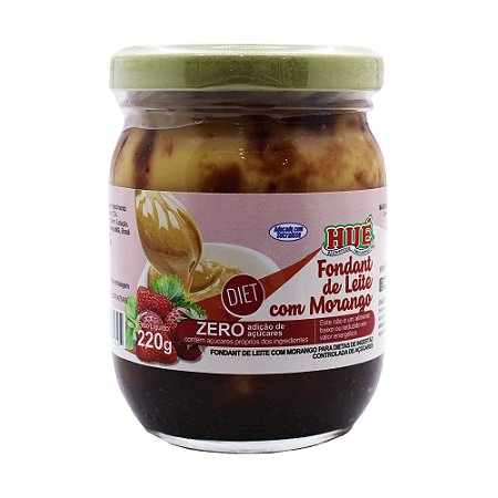 Fondant de Leite com Morango Diet Hué (Sem Adição de Açúcar) Sem Glúten 220g - Pote (Doce de Leite com Morango Diet)