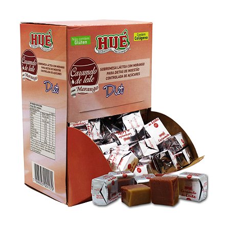 Bala de Caramelo de Leite com Morango Diet Hué (Sem Adição de Açúcares) Sem Glúten Display 700g