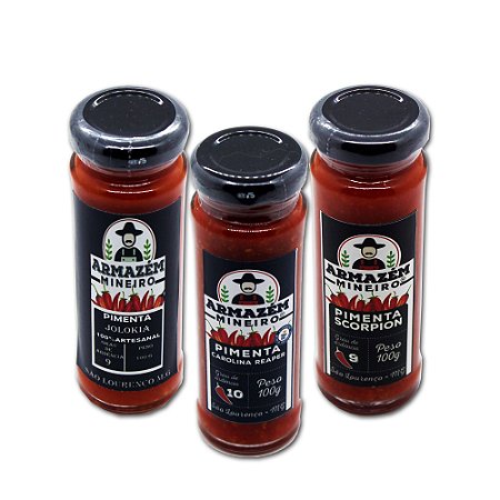 Kit Com 3 Pimentas Jolokia, Carolina Reaper E Scorpion 100g cada Armazém Mineiro 100% Artesanal