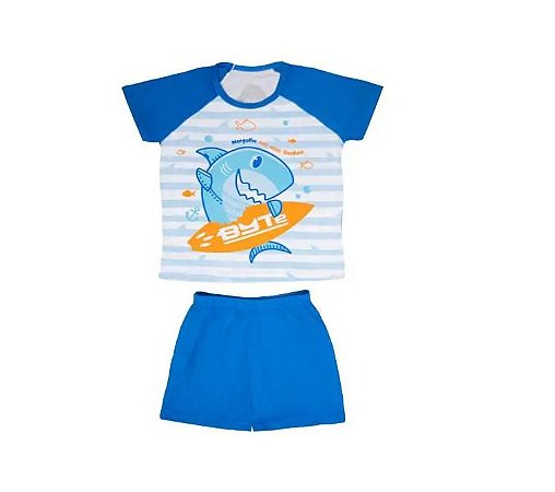 Pijama Short Infantil Masculino Tubarão Byte 10 Anos - Uatt
