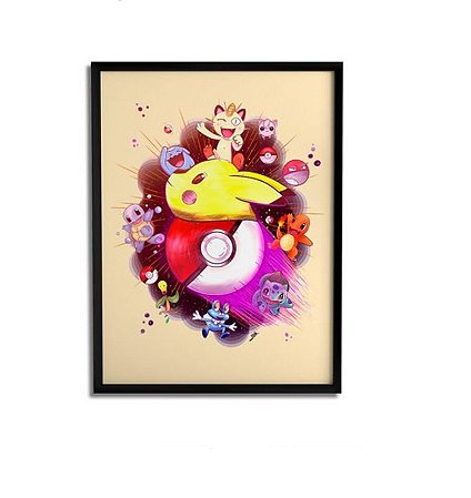 Quadro Decorativo Pokemon Lua Lins A3 Preto - Beek