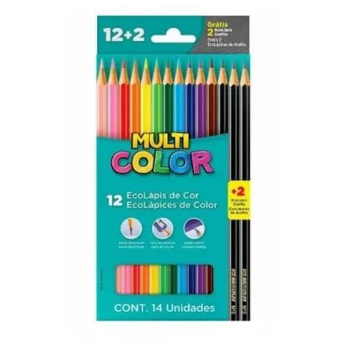 Lápis De Cor Super 12 Cores + 2 Lápis Grafite - Multicolor