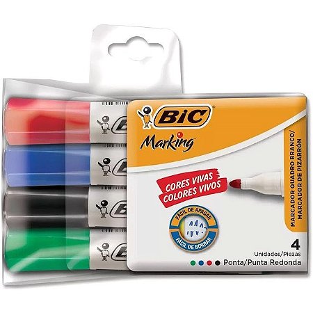 Pincel Quadro Branco Marking 04 Cores - Bic