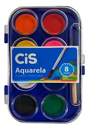 Tinta Aquarela em Pastilha Estojo c/ 8 Cores - Cis