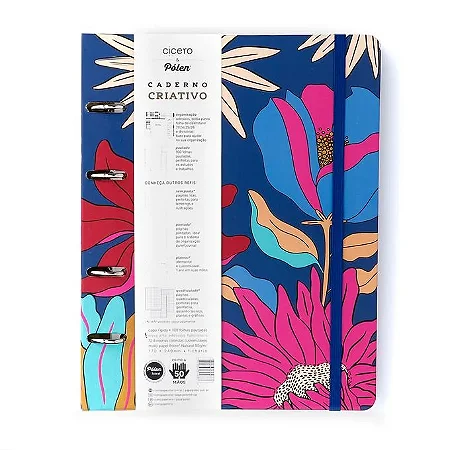 Caderno Criativo Argolado Pólen Pautado Tropicália Azul 17X24 - Cicero