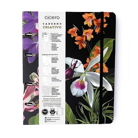 Caderno Criativo Argolado Joia Natural Pautado Insecta Noite 17X24 - Cicero