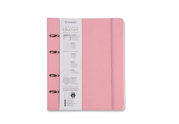 Caderno Criativo Argolado Pastel Pautado Rosa  17X24 - Cicero