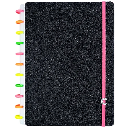 Caderno Glitter Neon Black Grande - Caderno Inteligente