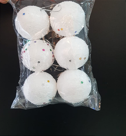 Bolinha Natal Branca Com 6 Unidades 5cm - VMP