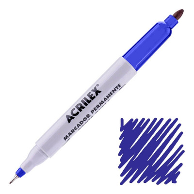 Marcador Permanente Ponta Dupla Azul - ACRILEX