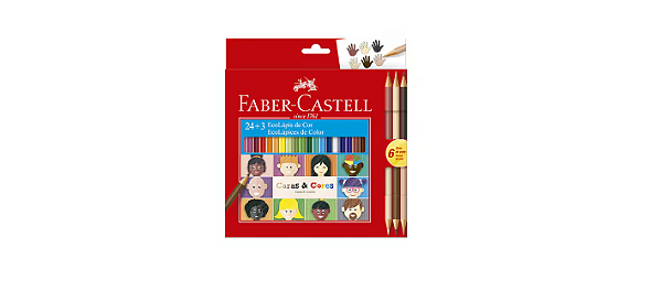 Lápis de Cor Caras e Cores 24 Cores + 6 Tons de Pele - Faber-Castell