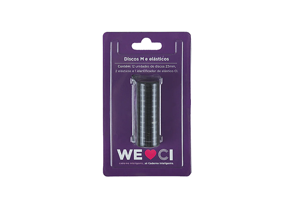 Discos Grande 31mm Preto 12 discos + Elástico - Caderno Inteligente