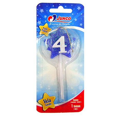 Vela Aniversário Super Star 4 Azul - Junco