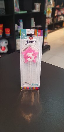 Vela Aniversário Super Star 5 Rosa - Junco