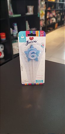 Vela Aniversário Super Star 6 Azul - Junco