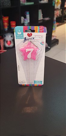 Vela Aniversário Super Star 7 Rosa - Junco