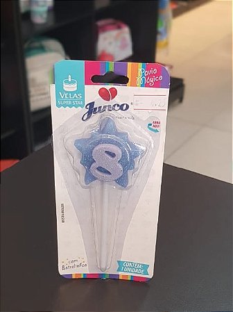 Vela Aniversário Super Star 8 Azul - Junco
