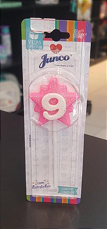 Vela Aniversário Super Star 9 Rosa - Junco