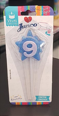 Vela Aniversário Super Star 9 Azul - Junco