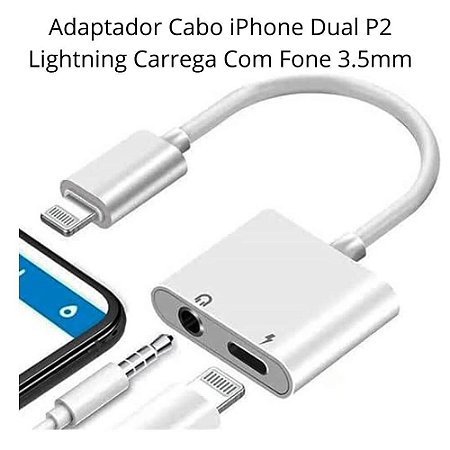 Adaptador Cabo iPhone Dual P2 Lightning Carrega Com Fone 3.5mm