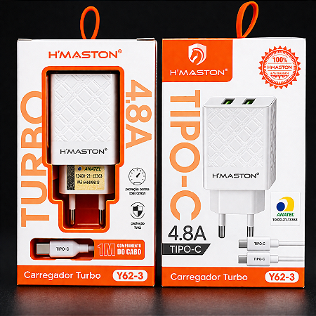 Carregador Tipo C Hmaston Rapido 2 USB 4.8A 4.8 A com ANATEL