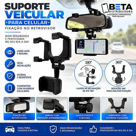 Suporte Para Celular Para Retrovisor Interno Anti Queda Smartphone Flexível
