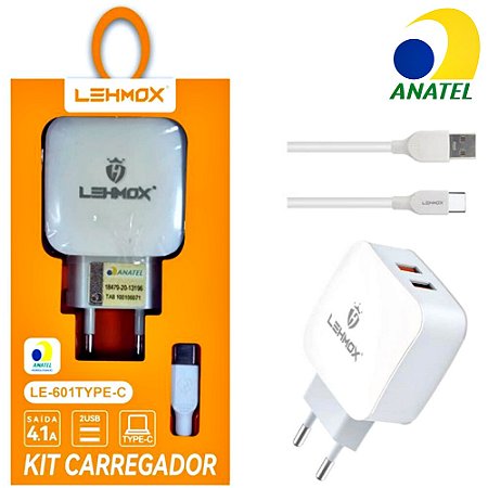 Carregador Tipo C LEHMOX 4.1A Micro USB 2 USB 4.1 A Com Anatel