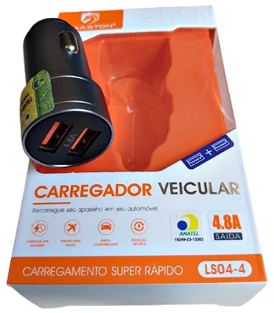 Carregador Veicular 2 Entradas Usb Hmaston 4.8A Com Anatel