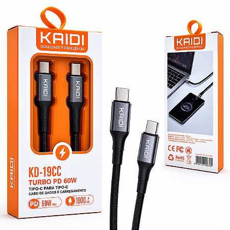 Cabo TIPO C para TIPO C de Dados Turbo PD KAIDI KD CC 1 Metro