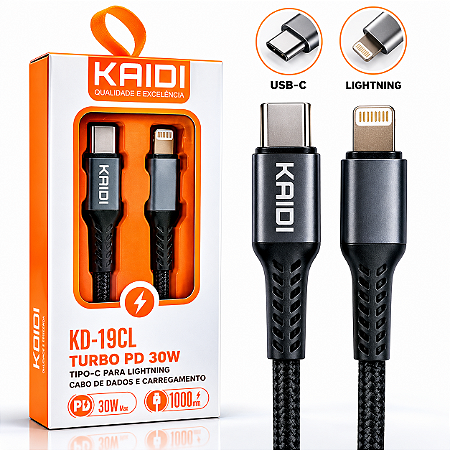 Cabo KAIDI CL Tipo C Para Lightning Turbo 30w Com 1 Metro CL