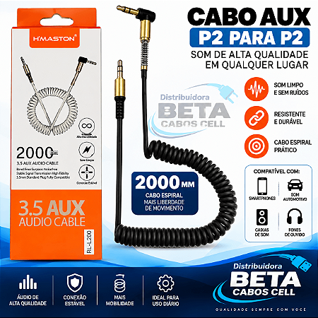 Cabo Auxiliar Espiral Mola Hmaston P2 X P2 3.5mm 2 Metros VPN