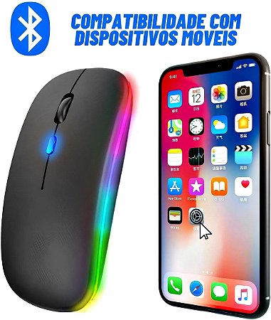 Mouse Sem Fio Recarregavel Bateria Interna Wireless Bluetooth Usb Ergonômico Led Rgb Dpi