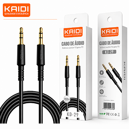 Cabo De Áudio Auxiliar P2 com P2 com 1 Metro Kaidi